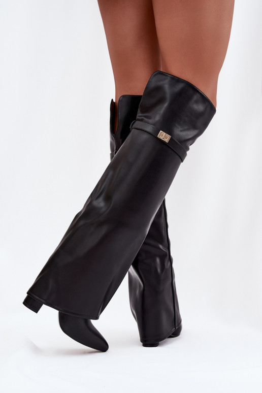 zateplené dlouhé boty Z Wywiniętą Cholewką nad kolena Obcas Słupek Černé Serelle