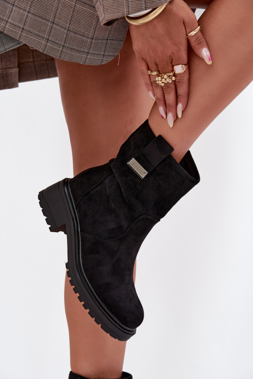 zateplené Dámské podpatky na nízkém podpatku Černé Mirellea