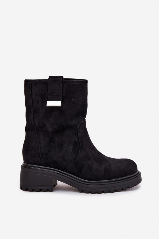 zateplené Dámské podpatky na nízkém podpatku Černé Mirellea