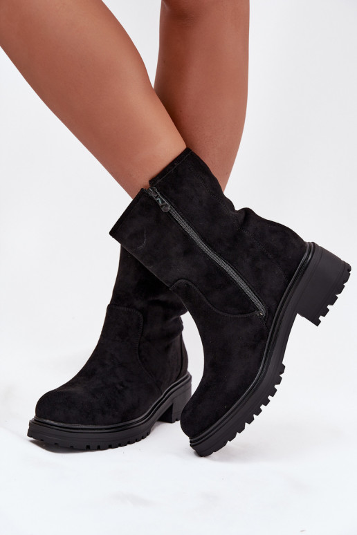 zateplené Dámské podpatky na nízkém podpatku Černé Mirellea