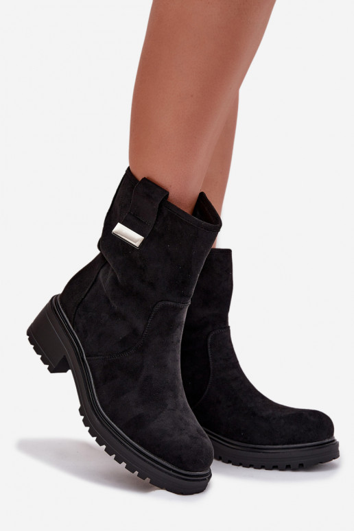 zateplené Dámské podpatky na nízkém podpatku Černé Mirellea