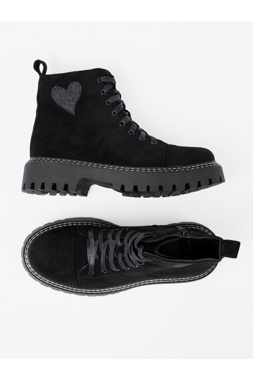 Černé se šněrováním boty z błyszczącym m