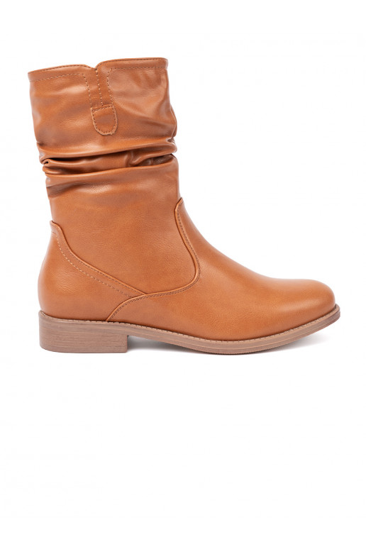 Komfortowe boty karmelowe z marszczeniami