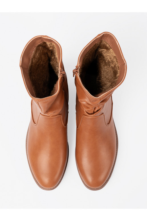 Komfortowe boty karmelowe z marszczeniami