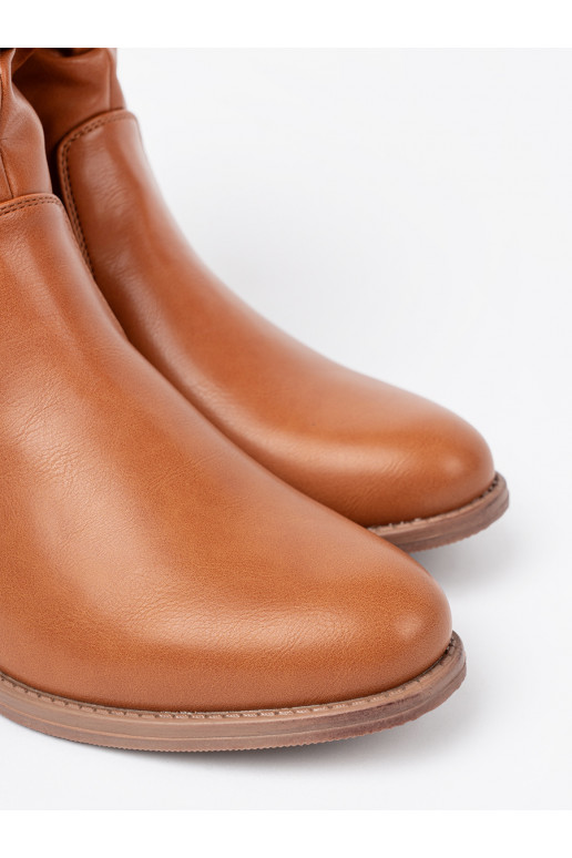 Komfortowe boty karmelowe z marszczeniami