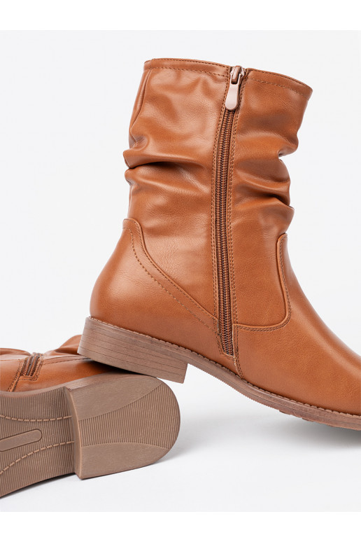 Komfortowe boty karmelowe z marszczeniami
