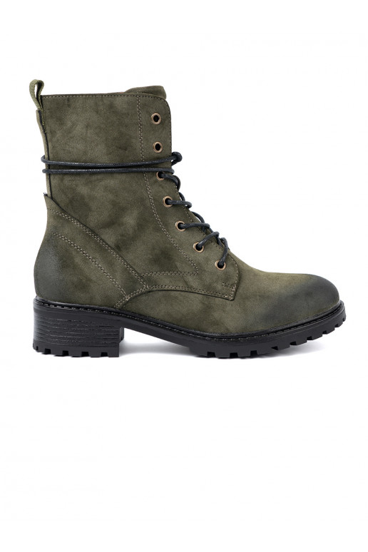 khaki Dámské boty se šněrováním z niskim obcasem