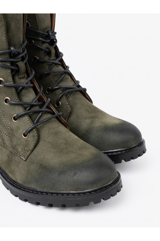 khaki Dámské boty se šněrováním z niskim obcasem