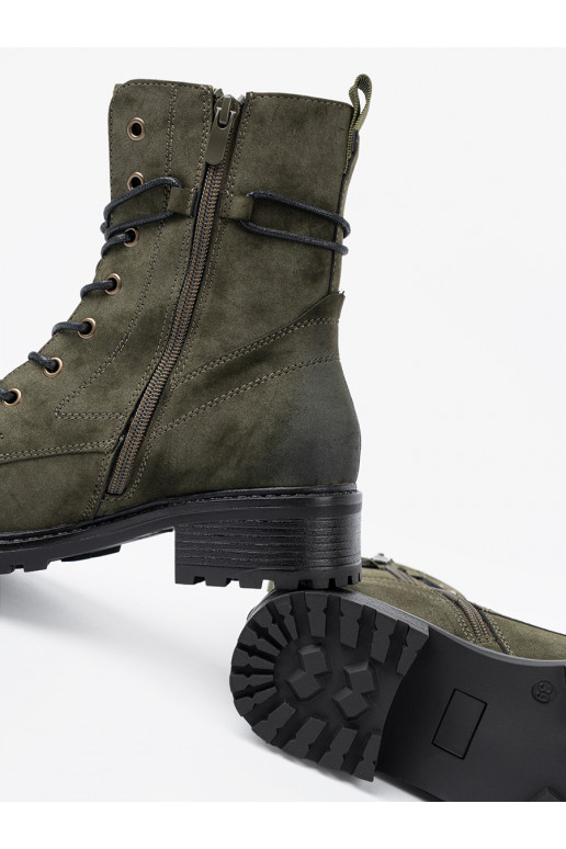 khaki Dámské boty se šněrováním z niskim obcasem