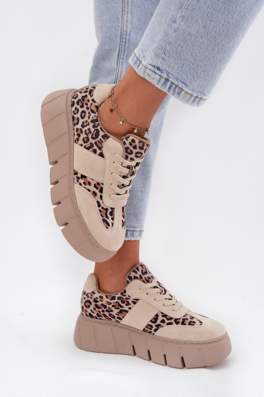 ze semiše zateplené Tenisky  s platformou Vinceza 66841 se vzory leopardí kožešiny béžové ze semiše zateplené Tenisky  s platformou Vinceza 66841 se vzory leopardí kožešiny béžové