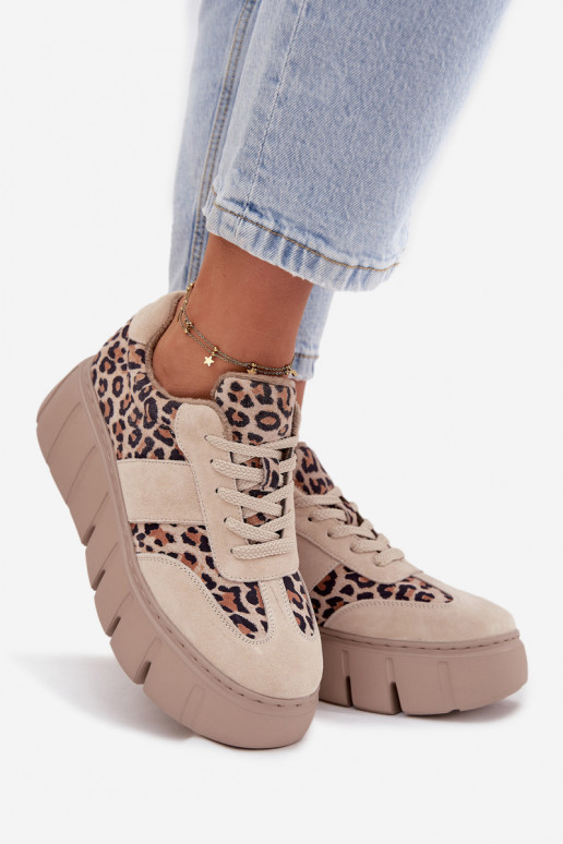 ze semiše zateplené Tenisky  s platformou Vinceza 66841 se vzory leopardí kožešiny béžové ze semiše zateplené Tenisky  s platformou Vinceza 66841 se vzory leopardí kožešiny béžové