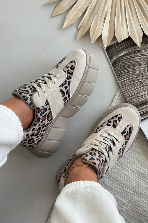 ze semiše zateplené Tenisky  s platformou Vinceza 66841 se vzory leopardí kožešiny béžové ze semiše zateplené Tenisky  s platformou Vinceza 66841 se vzory leopardí kožešiny béžové