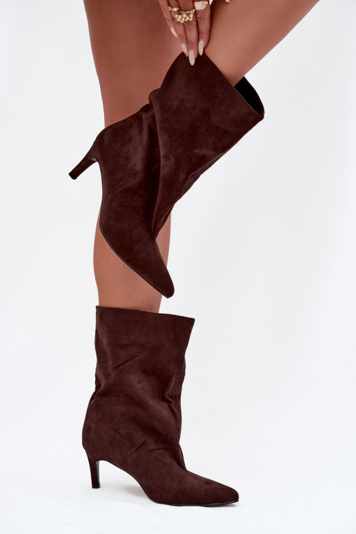 Slip-on vzor Dámské podpatky s tenkými podpatky Czekoladowe Solvienne