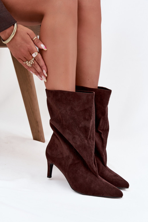 Slip-on vzor Dámské podpatky s tenkými podpatky Czekoladowe Solvienne