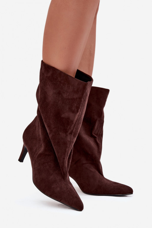 Slip-on vzor Dámské podpatky s tenkými podpatky Czekoladowe Solvienne