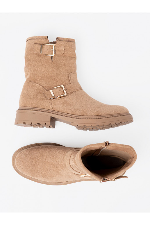 karamelová barva boty z ozdobnymi mi klamrami