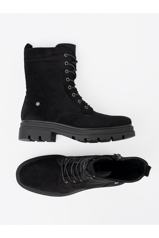 Černé se šněrováním Dámské boty na masywnej podeszwie