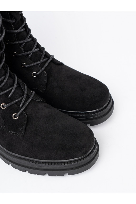 Černé se šněrováním Dámské boty na masywnej podeszwie
