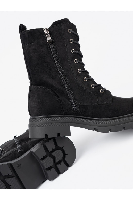 Černé se šněrováním Dámské boty na masywnej podeszwie