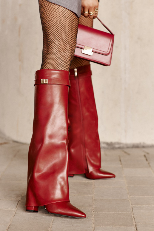 dámské dlouhé boty Eko  Z Wywiniętą Cholewką s podpatky vínová Avamora