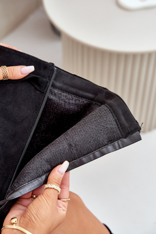 dámské dlouhé boty z eko semišeowe Z Wywiniętą Cholewką s podpatky Černé Bralise