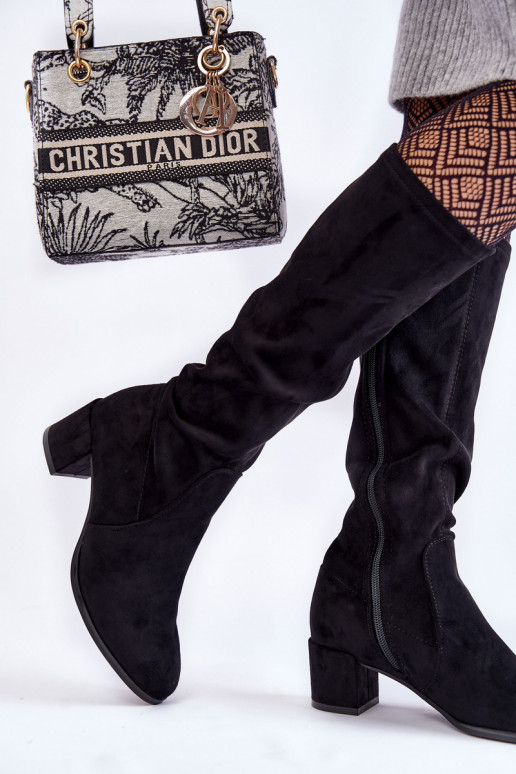  ze semiše dlouhé boty Černé Harpen