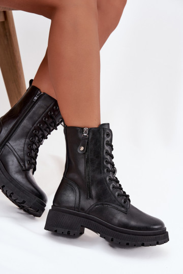 boty   zateplené Z Podwójnym Zamkiem Černé Perlina