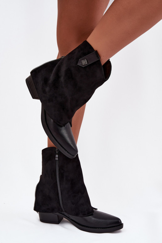 zateplené Boty v kovbojském stylu s podpatky Černé Sylvette