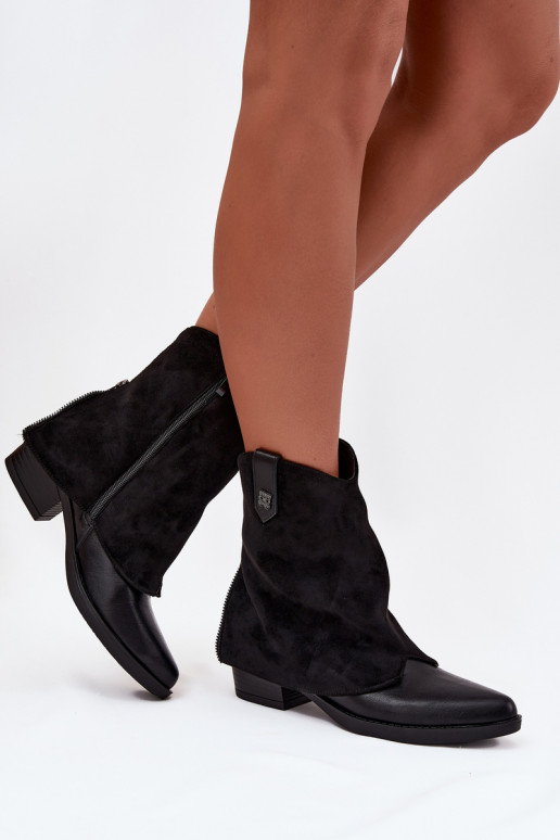 zateplené Boty v kovbojském stylu s podpatky Černé Sylvette