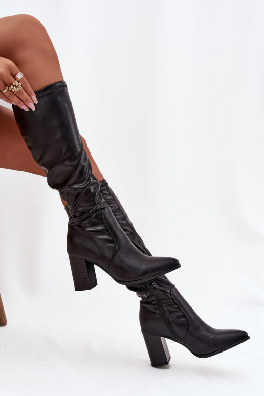 dámské dlouhé boty s podpatky Vinceza 16511 Černé