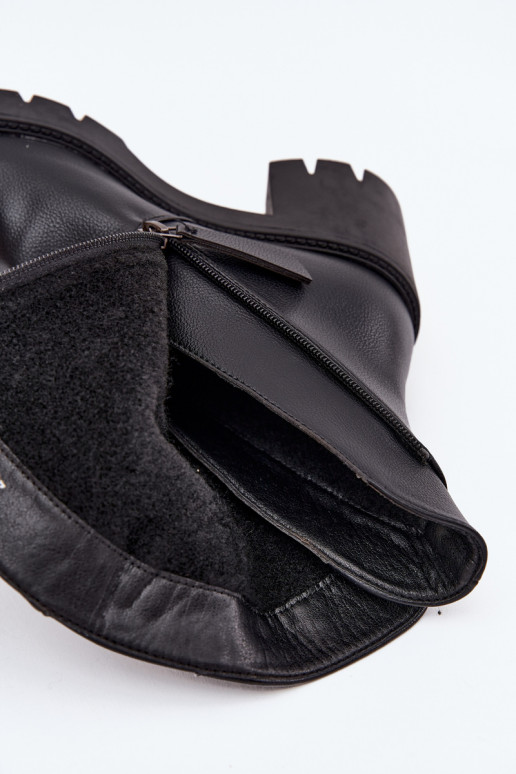 zateplené Dámské podpatky se širokým podpatkem Z Podwójnym Zamkiem Vinceza 58605 Černé