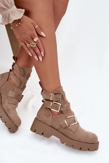 Dámské podpatky s pruhy I zlaté barvymi s přezkamimi béžové Helisse