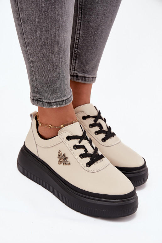 boty  s platformou Z Przypinką Vinceza 41495 béžové  boty  s platformou Z Przypinką Vinceza 41495 béžové