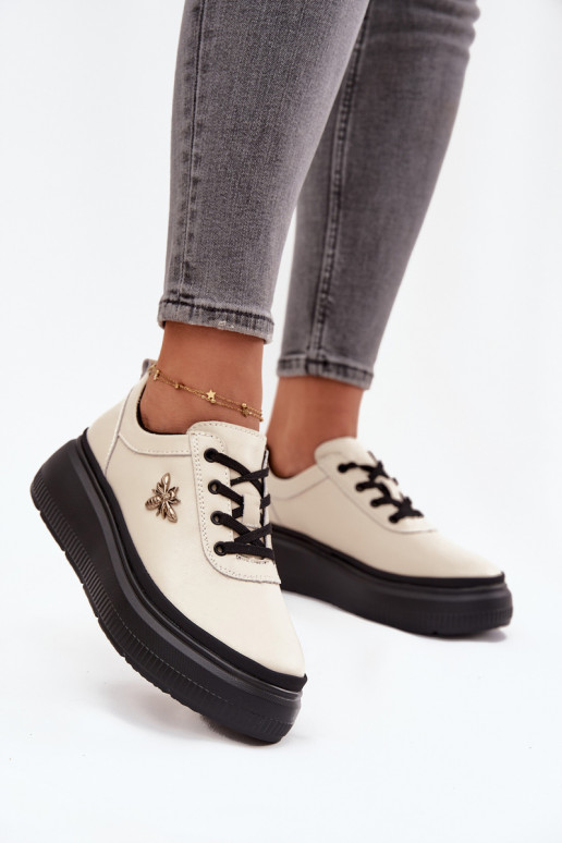 boty  s platformou Z Przypinką Vinceza 41495 béžové  boty  s platformou Z Przypinką Vinceza 41495 béžové