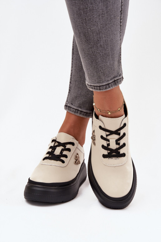boty  s platformou Z Przypinką Vinceza 41495 béžové  boty  s platformou Z Przypinką Vinceza 41495 béžové