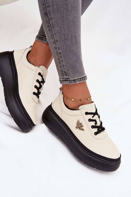 boty  s platformou Z Przypinką Vinceza 41495 béžové  boty  s platformou Z Przypinką Vinceza 41495 béžové