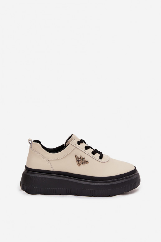 boty  s platformou Z Przypinką Vinceza 41495 béžové  boty  s platformou Z Przypinką Vinceza 41495 béžové