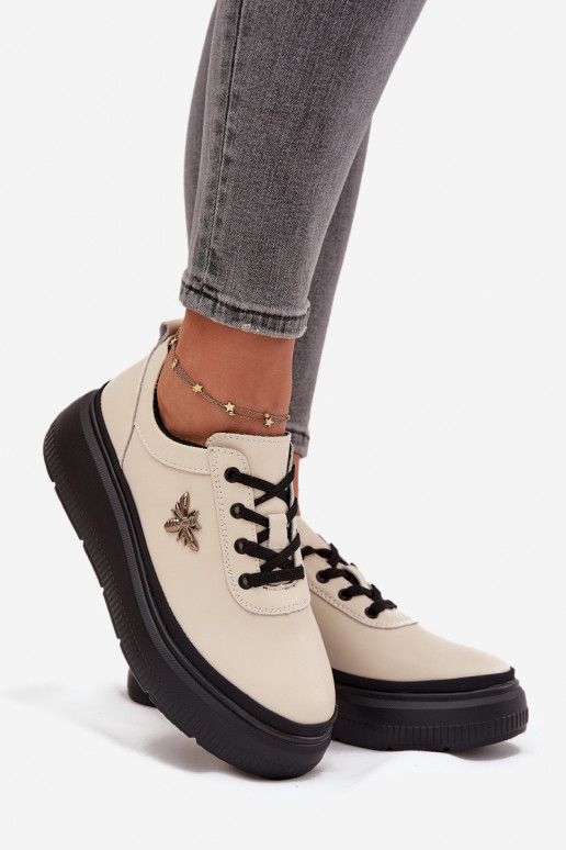 boty  s platformou Z Przypinką Vinceza 41495 béžové  boty  s platformou Z Przypinką Vinceza 41495 béžové