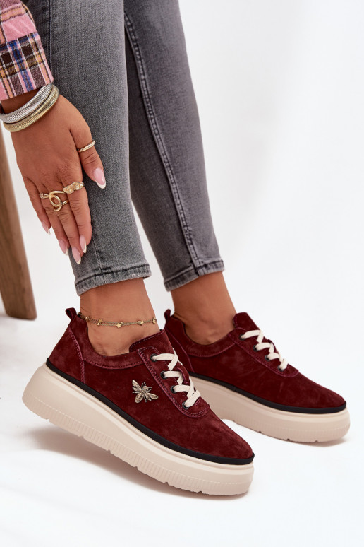 ze semiše boty  s platformou Z Przypinką Vinceza 41495 vínová ze semiše boty  s platformou Z Przypinką Vinceza 41495 vínová