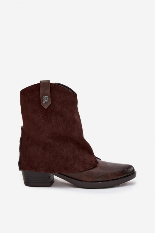 zateplené Boty v kovbojském stylu s podpatky Czekoladowe Sylvette