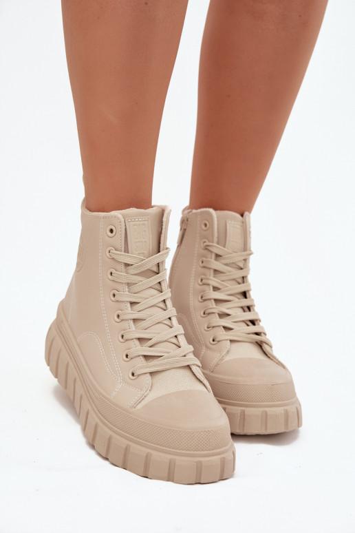 zateplené Ležérní obuv s platformou z ekologické kůže Big Star SS274535 béžové zateplené Ležérní obuv s platformou z ekologické kůže Big Star SS274535 béžové