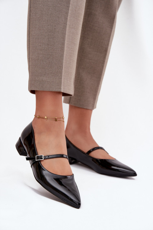Lakované baleríny Na m Obcasie s popruhy Černé Isvella