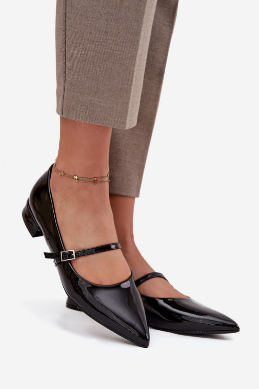 Lakované baleríny Na m Obcasie s popruhy Černé Isvella