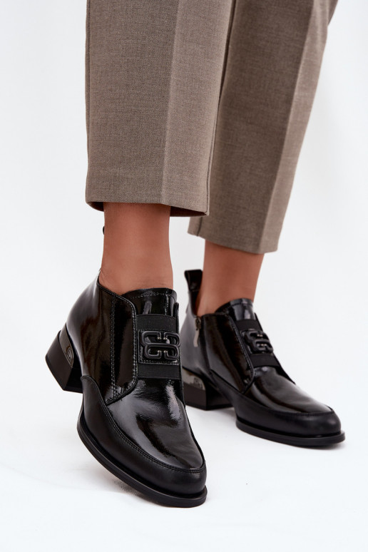 s efektem laku  boty  na nízkém podpatku  Detalem Vinceza 91161 Černé s efektem laku  boty  na nízkém podpatku  Detalem Vinceza 91161 Černé