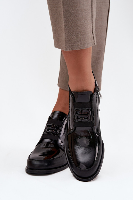 s efektem laku  boty  na nízkém podpatku  Detalem Vinceza 91161 Černé s efektem laku  boty  na nízkém podpatku  Detalem Vinceza 91161 Černé