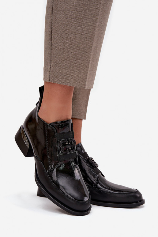 s efektem laku  boty  na nízkém podpatku  Detalem Vinceza 91161 Černé s efektem laku  boty  na nízkém podpatku  Detalem Vinceza 91161 Černé