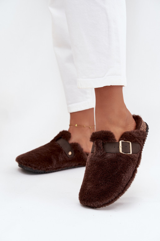  Dámské pantofle s platformou s popruhy I s přezkami hnědá Noraline