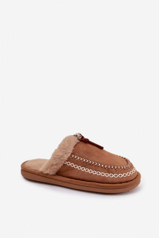 Pantofle  s kožešinou I Haftem hnědá Perivelle Pantofle  s kožešinou I Haftem hnědá Perivelle