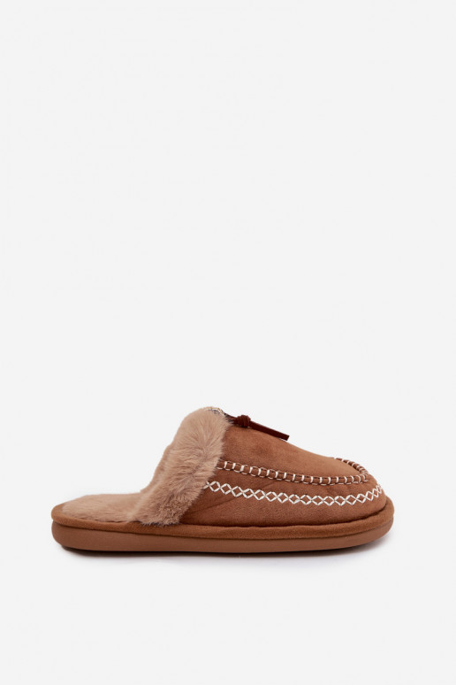 Pantofle  s kožešinou I Haftem hnědá Perivelle Pantofle  s kožešinou I Haftem hnědá Perivelle