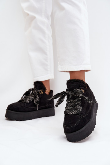 se šněrováním Sněhule  s platformou zateplené s kožešinou uvnitř Černé Tavelle 2